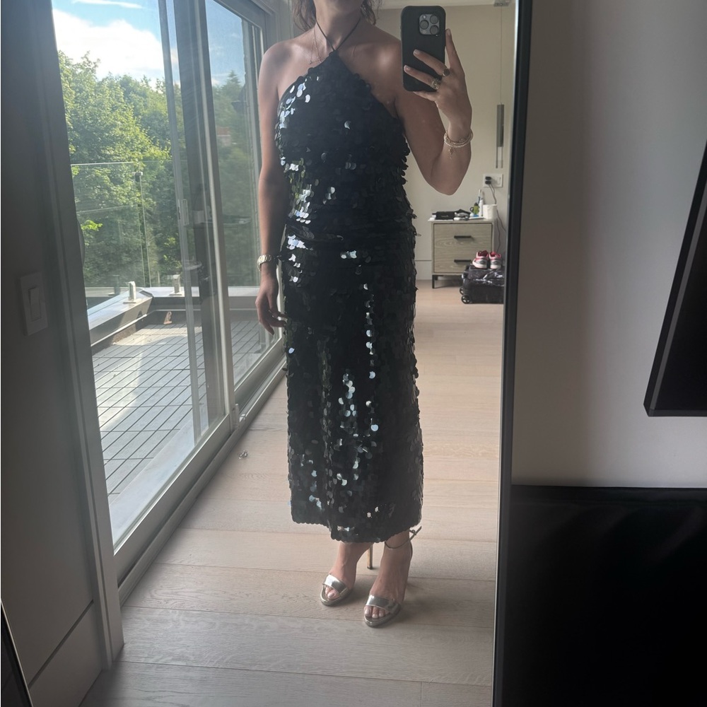 Rotate Birger Christensen Black Sequin Halter Midi Dress